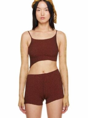 ISA boulder - Asymmetric Ribbed Knit Cropped Tank Top -